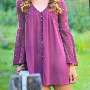 Altar’d State Maroon Long Sleeve Lace Dress